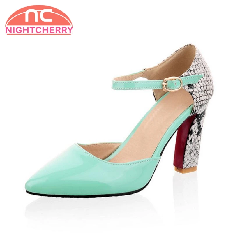 

NIGHTCHERRY Size 30-46 5 Colors Women High Heel Sandals Buckle Snakeskin Pattern Sandals Sexy Eelgant Shoes Party Footwear