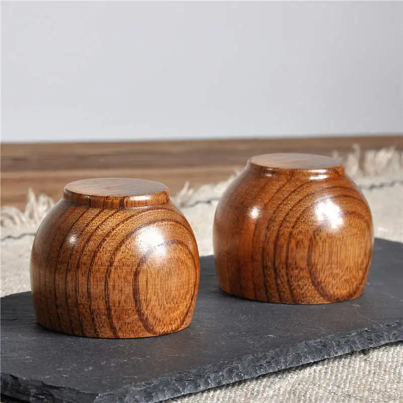 2PC Wooden Wooden tea set, small wooden cup Coffee Tea Beer Juice Milk Water Mug Handmade Natural vaso plegable kubek tazas@30