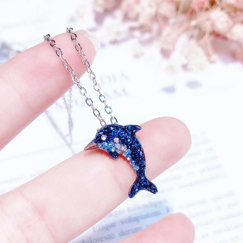 

Lucky Eye Dolphin Necklace Link Chain Blue Crystal Pendant Necklace Animal Jewelry For Women Girl Party Jewelry Gift