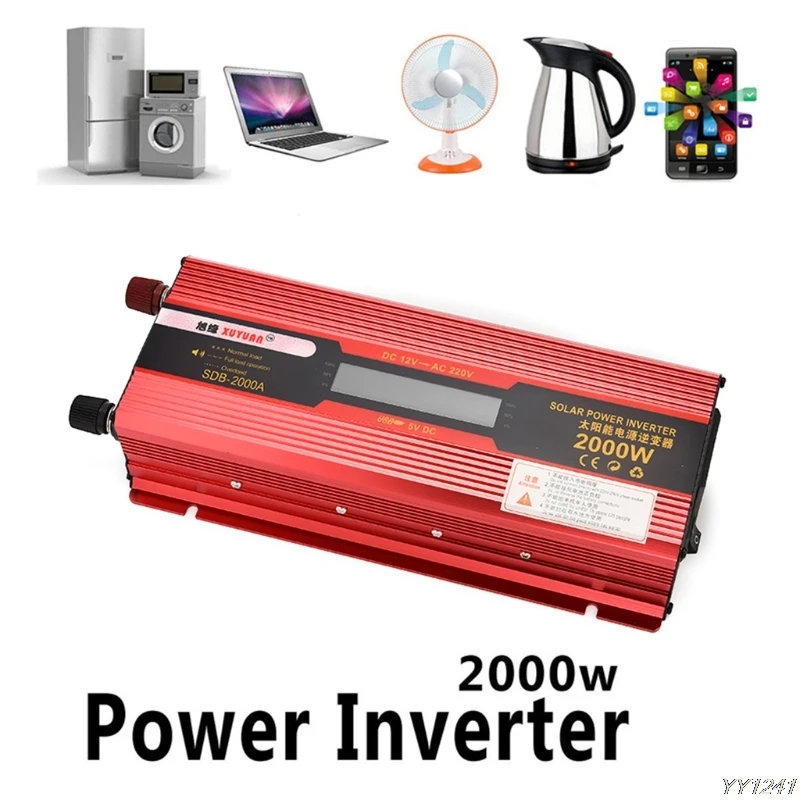 

Car Inverter 12v to 220v Power Inverters Voltage Transformer Converter 12 220 2000W 1000W Charger Display Solar Adapter NEW