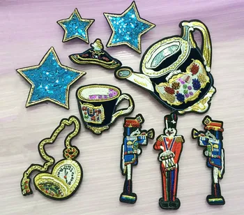 

star tea set beaded Sequin Applique embroidered Patch Applique fabric clothes applique decoration sequined Patch