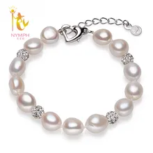 NYMPH натуральный пресноводный барочный браслет, 9-10 мм барочный браслет из нитей жемчуга 2 цвета на выбор S20