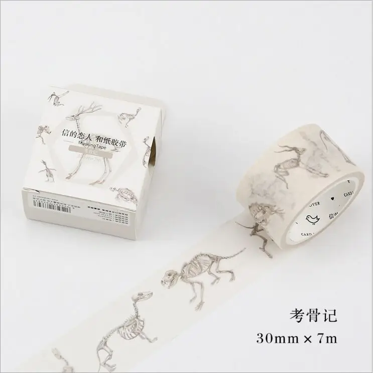 

30mm Wide Ancient Archaeology Bone Happy Life Washi Tape DIY Decoration Planner Scrapbook Sticker Label Masking Tape