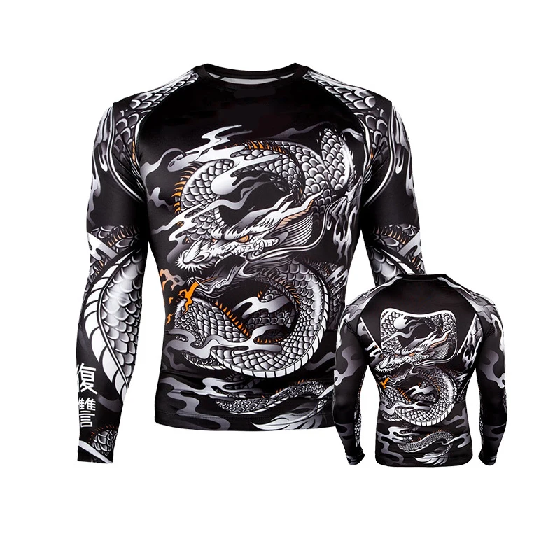 Skup Rashguard Mma dla mężczyzn Muay Thai drukowane Mma T Shirt z długim rękawem Kickboxing koszulka kompresyjna Boxe Thai walki bokserskie koszulki