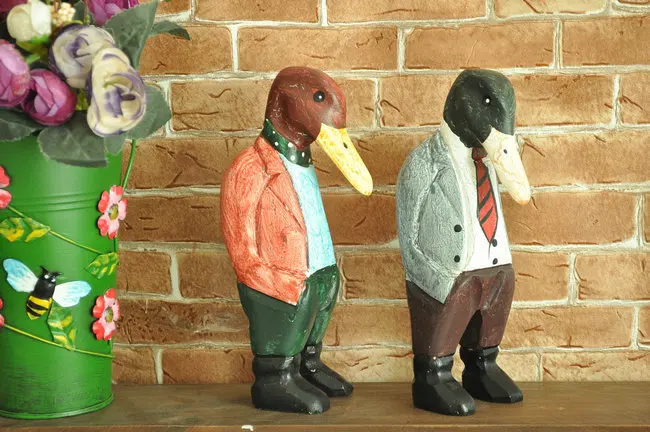 

Netsuke Big Duck Whitecollar Worker 2pcs Set,zakka Hand Made Wood Crafts Coloured Drawing Pattern Home Gift Props 2pcs/lot
