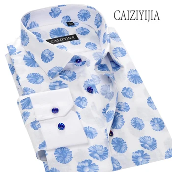 

CAIZIYIJIA 2018 New Designer Floral Printed Men Shirt 100% Cotton Long Sleeve Camisa Masculina Fashion Brand Clothing Plus Size