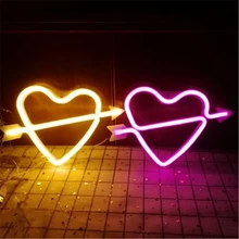 Battery Powered LED Cupid Loving Heart Neon Lamp Night Light for Wedding Christmas Valentine's Day Birthday Home Room Decoration