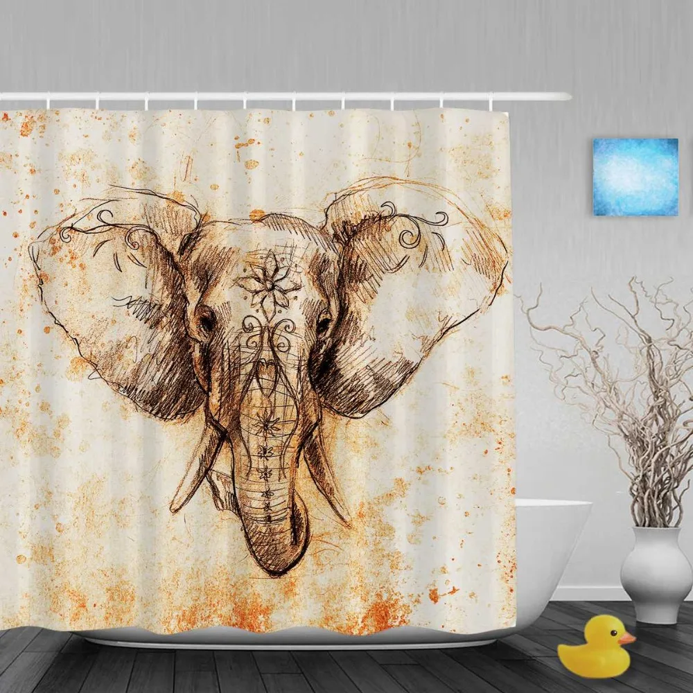 Винтаж Стиль слон Декор со слоном занавески для душа домашние украшения с