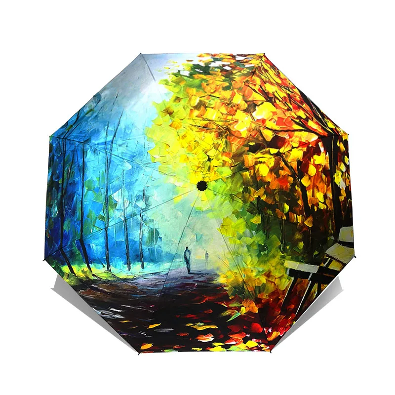 Billig LIKE RAIN Folding Umbrella Weibliche Van Gogh Malerei Chinesische Kunst Sakura Regen Regenschirme Frauen Winddicht Anti Uv Sonnenschirm YHS03