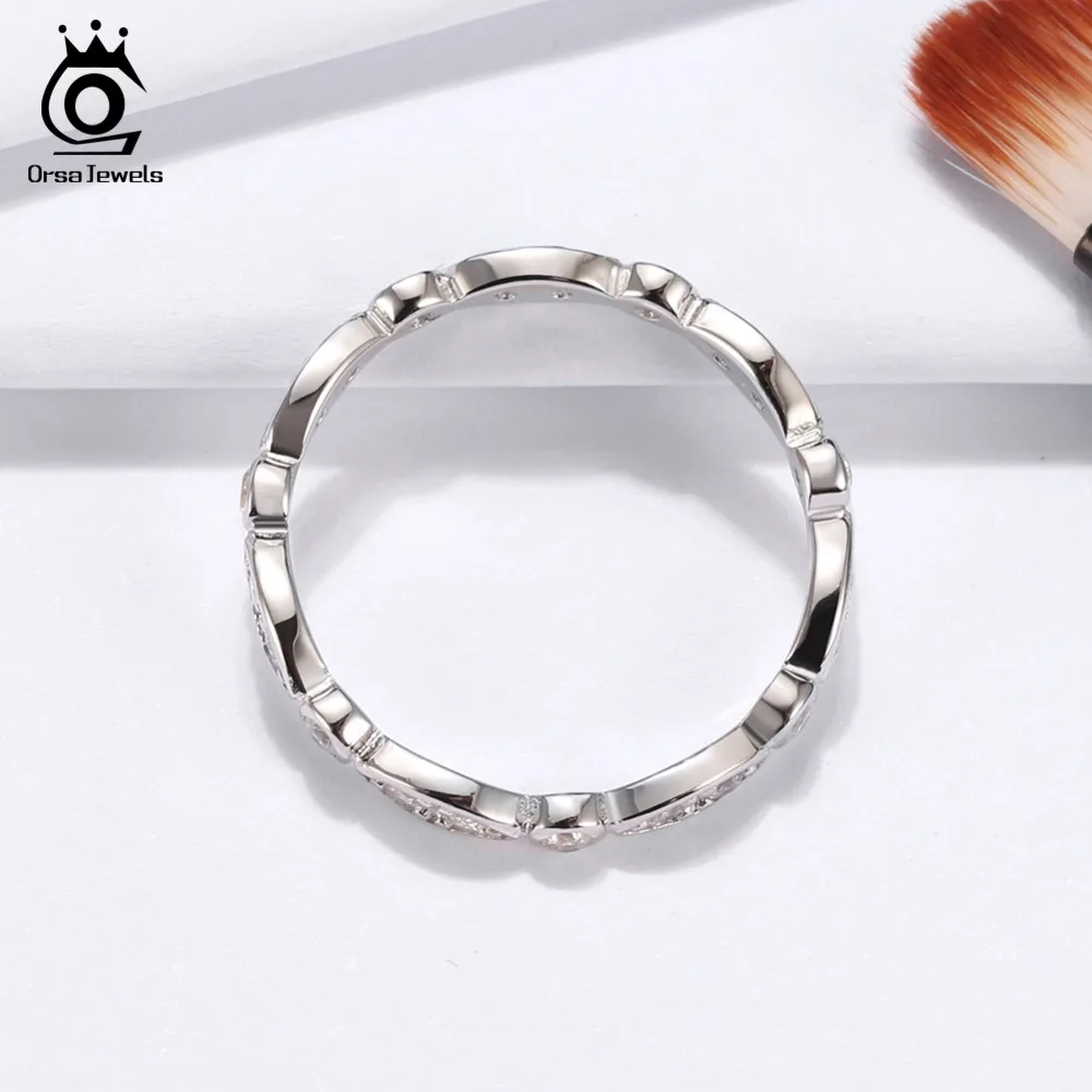 ORSA JEWELS Genuine 100% 925 Silver Ring Classic Style Eternity Rings For Engagement & Wedding Party Trendy Jewelry ASR71