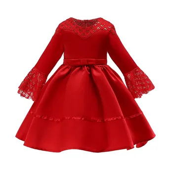 

Summer Girls Dress Cotton Summer baby girls Clothing Lace Ramadan Muslim Bridesmaid Pageant Gown Princess Dress RED F502
