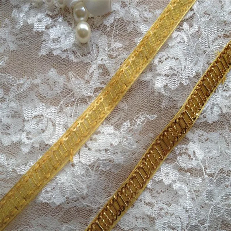 1 ярдов золотые бисерные украшения кружева ленты украшения из ткани свадебное платье воротник рукав Африканский кружевной тканевый с рисунком