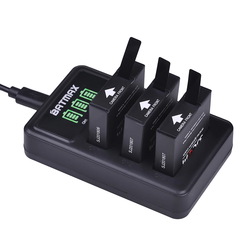 Câmeras de Ação 3-slots de Bateria + Led Usb para Sjcam Original Sjcam Sj8 4 Série Carregador Pro - Plus ar Pcs 1200 Mah - Image 4
