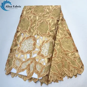 

5 Yards/Piece African Organza Lace Fabric With Stones African Guipure Lace Fabric Super Quality For Embroidered Hollow Out Dress