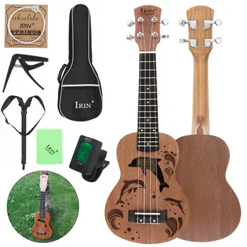 

21 Inch Soprano Ukulele Sapele Wood 15 Frets Dolphins Sound Hole Four Strings Guitar + Bag + Tuner + String + Capo + Strap+Cloth