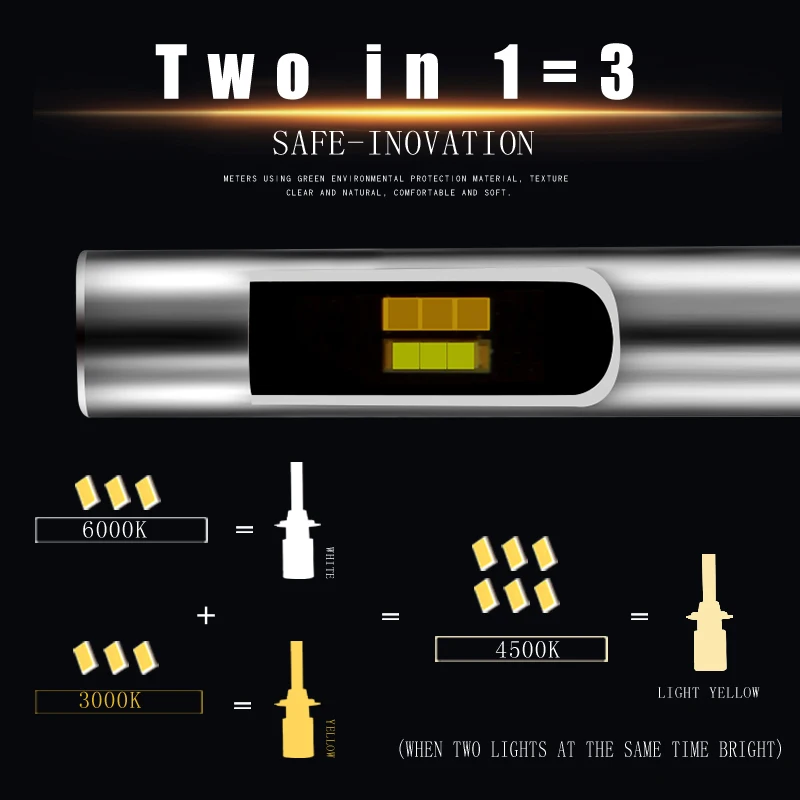 2 шт. триколор автомобиля h4 led h7 светодиодные лампы h1 h3 h8 h9 h10 h11 hb3 hb4 9005 9006 880 881 d1s d2s 90 Вт 11000lm 12V 24V Авто головного средства ухода за кожей Шеи светильник s светильник