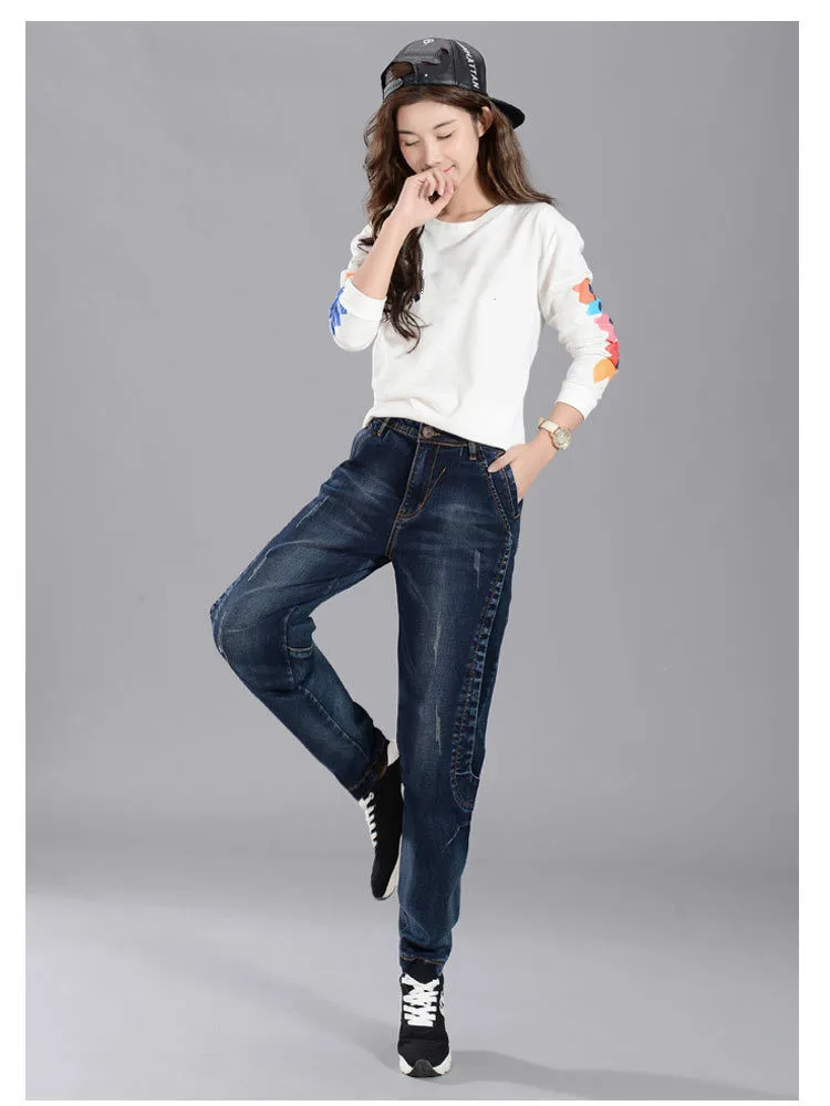 Джинсы для женщин в стиле бойфренд Брюки повседневные свободные шаровары джинсовые штаны Pantalon Jean Femme Джинсы с высокой талией для женщин