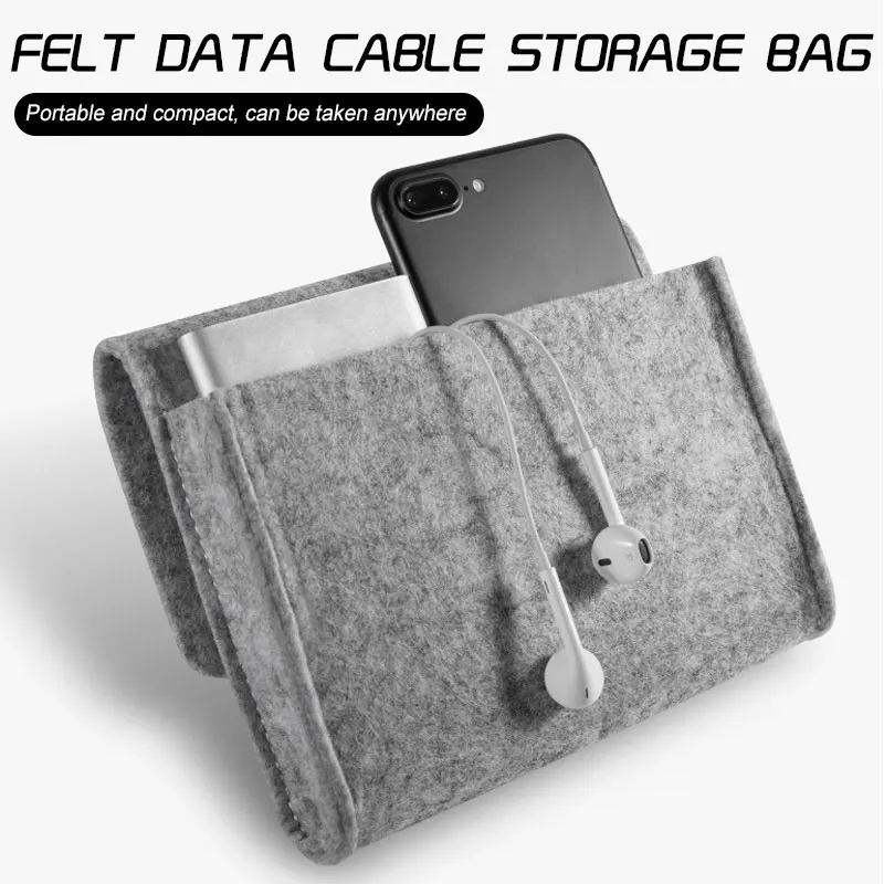 

Wool Felt Data Cable Travel Organizer Storage Home Unisex Convenient Space-Saving Case Durable for Protection Cover for Bags