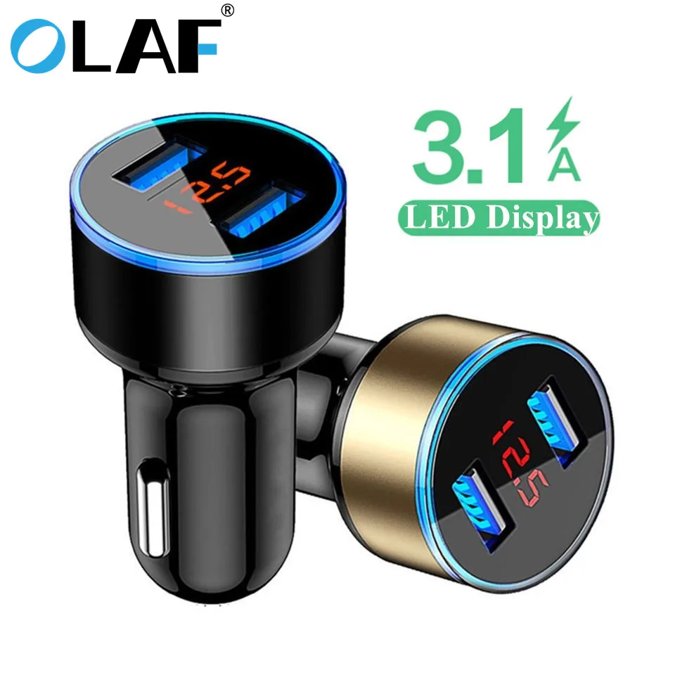 أولاف 3.1A المزدوج USB شاحن سيارة مع LED عرض العالمي الهاتف سيارة-شاحن سامسونج فون هواوي شاحن سيارة للهاتف المحمول