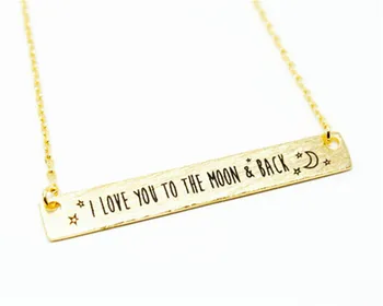

30pcs_Hot sale "I LOVE YOU TO THE MOON & BACK" Necklace Tiny Bar Necklace moon Necklace For women Birthday gift wedding