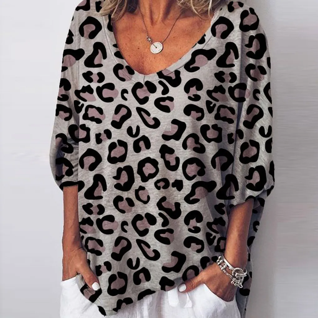 Повседневная Женская блузка, винтажный Леопардовый принт, топы размера плюс xxl, женские модные рубашки, свободные топы, Женская Удобная блузка# G8 - Цвет: Gray