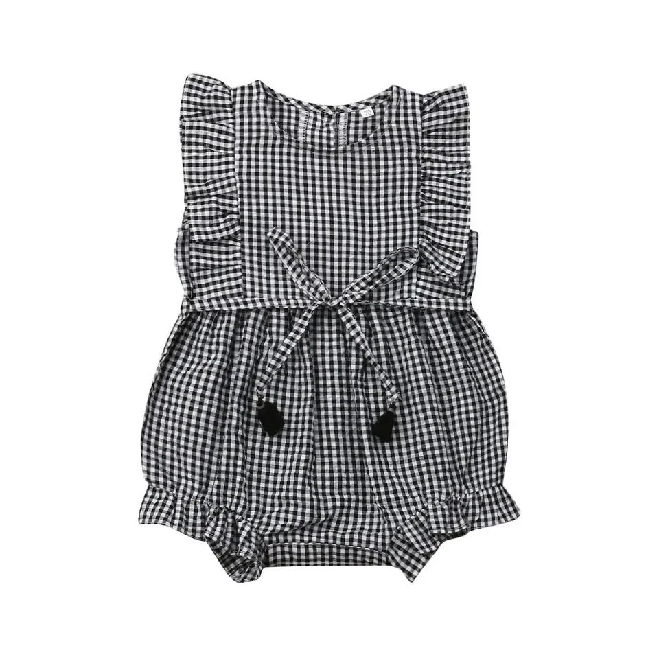 black and white plaid romper