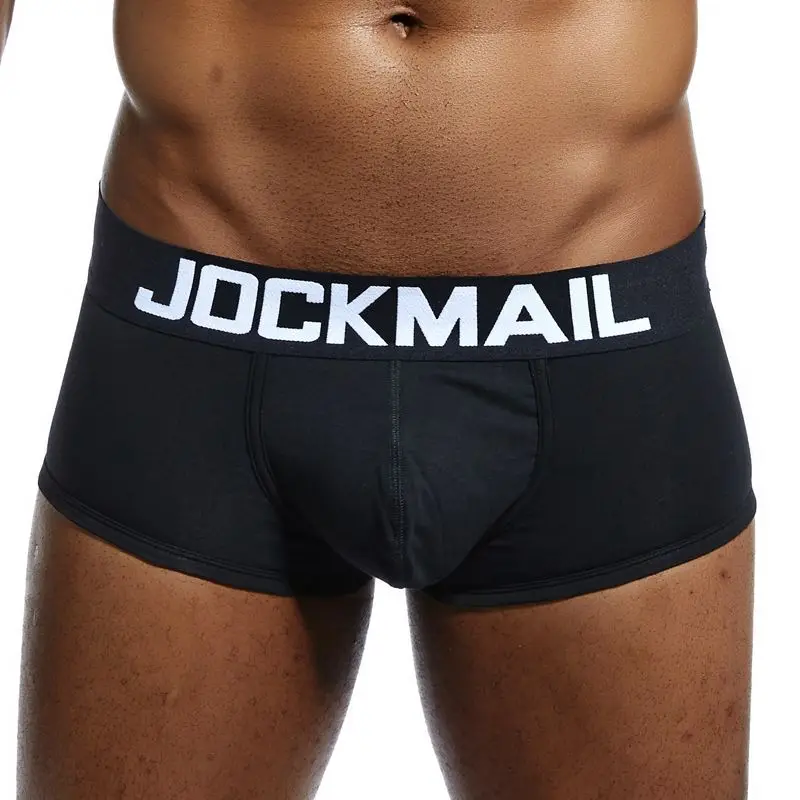 Бренд jockmail boxer Мужское нижнее белье высокого качества хлопковые дышащие мужские боксеры сексуальные u выпуклая сумка cuecas пестрые трусы нижнее белье - Цвет: Черный