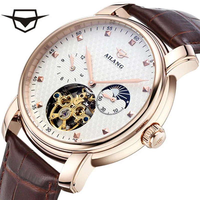 AILANG Новинка 2017 мужские полностью автоматические механические часы Tourbillon модные