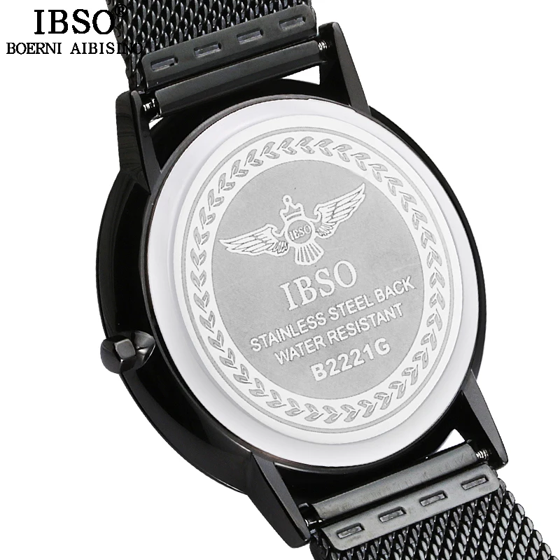IBSO бренд 7 мм ультратонкий кварцевые наручные часы Нержавеющая Сталь сетка
