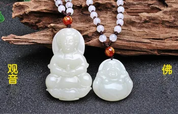 

HETian Yu white stone Guanyin Buddha Buddha carved Pendant Fashion Jewelry Gift for men and women for lovers