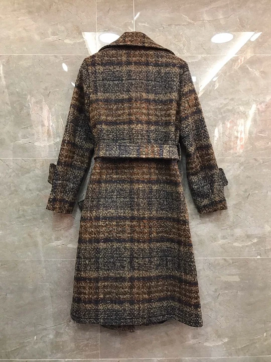 Cravate Milieu Automne long Coupe Marron vent 20181128 Plaid Costumes Veste rétractable D'hiver Taille Et rnRnt