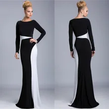 Очаровательный черный и белый вечер высокая шея длинные рукава шифон вечерние платья молния русалка длиной до пола знаменитости мантии выпускного вечера