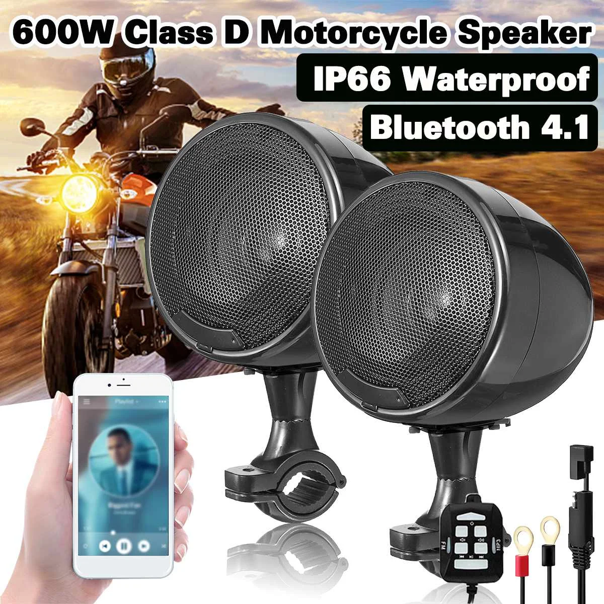 

2019 New 600w Mp3 Music Audio Player Bluetooth Speakers For Motorcycle Waterproof Portable Stereo With FM Radio Tuner