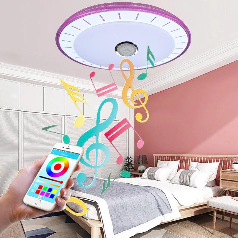 Современный светодиодный потолочный светильник RGB с регулируемой яркостью, 36 Вт, пульт дистанционного управления через Bluetooth, музыкальный светильник для гостиной, детской спальни, потолочный светильник AC85-265V