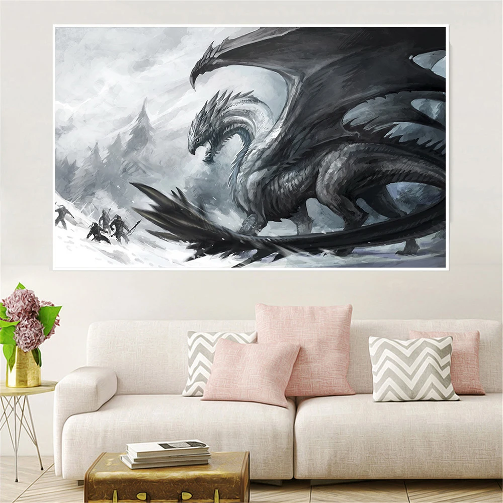 

Kids Bedroom Pictures For Wall Poster Vintage Fantasy Dragon Artwork Painting for Living Room Home Decoration Pop Art