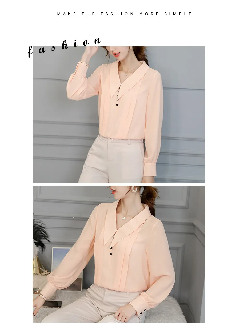 Весна лето рубашки новая корейская мода офисная работа топ женские блузки досуг шифон отворотом рубашка с длинным рукавом