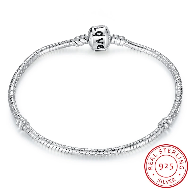 Дизайн, цельная Серебряная цепочка в виде змеи, очаровательный браслет с надписью Love, браслет из бисера для женщин 16-23 см