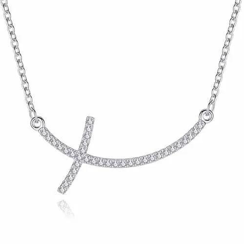 Подлинный eleshe 925 пробы серебряный австрийский кристалл крест ювелирные ожерелья с кулоном модное женское массивное ожерелье - Окраска металла: YX1549
