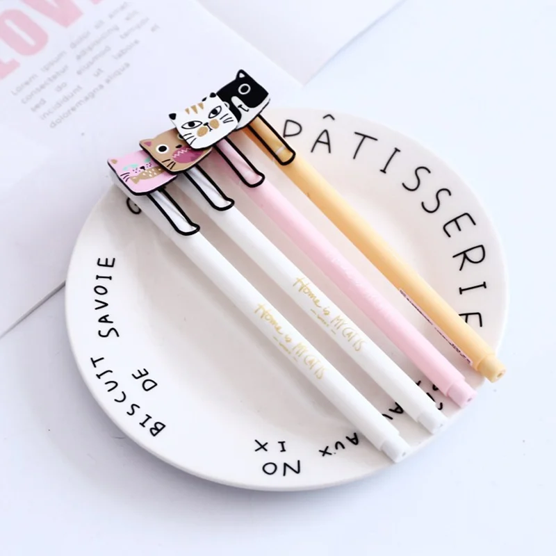 

4 pcs Cartoon cat gel pen 0.5mm Black color roller ball pens kid gift Office School supplies Material escolar FB924