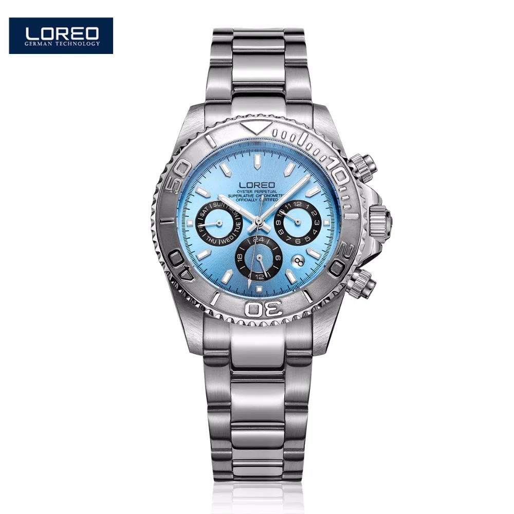 

LOREO Men Watches Auto Date Watch Sports Stainless Steel Strongest Luminous Waterproof 200m Diver Mechanical Wristwatches PO09