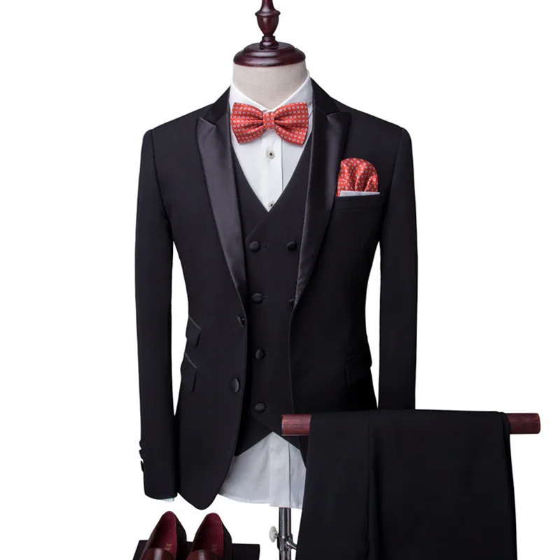 13.1      3103          Custom fashion new black men`s suit three-piece suit (jacket + pants + vest) men`s business formal suit