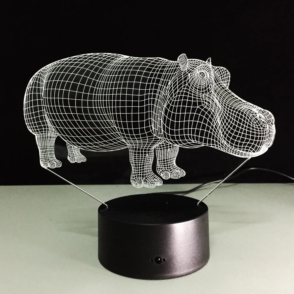 Ночник Hippopotamus 3D креативная электрическая Иллюзия 3d светодиодная лампа 7 цветов