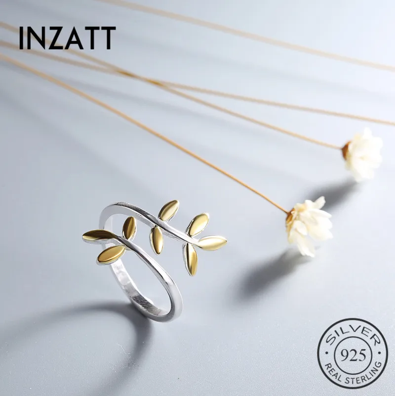 INZATT натуральное растительное кольцо «ветка» высокое качество 925 пробы цвет серебристый, золотой листья для женщин вечерние ювелирные изделия подарок