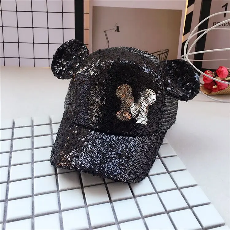 new lovely Baby Girls Sequins M letter Horn Lace Baseball Caps Children Snapback Mesh caps Adjustable Sun Hats Decoration