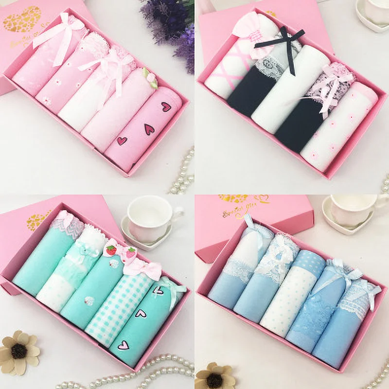 

NO Gift Box 5pcs/set Colorful Panties Women Underwear Set Cotton Panties Low-Rise Comfortable Breathable Girl Underpants
