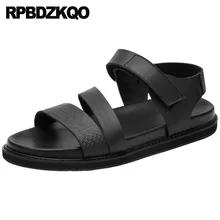 Роскошь воздухопроницаемый Дизайнерская обувь мужчины высокого качества Runway гладиатор Настоящая кожа дизайнер ремень Римский лето сандалии открытый носок черный