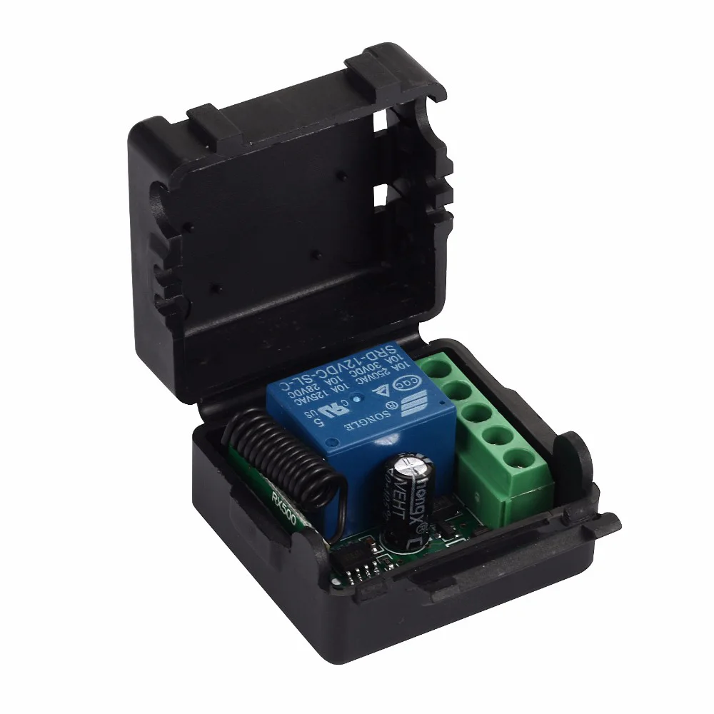 433Mhz Universal Wireless Remote Control Switch DC12V 10A 1CH Relay Receiver Module and 2PCS 4 Button Remote Controls 433Mhz Universal Wireless Remote Control Switch DC12V 10A 1CH Relay Receiver Module and 2PCS 4 Button Remote Controls