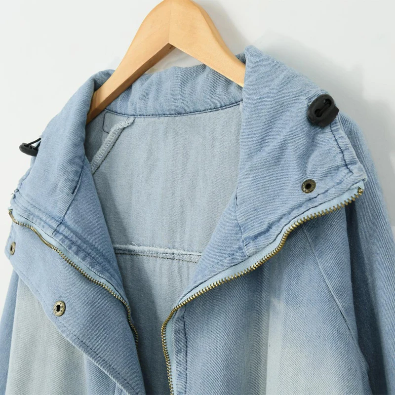 discounted  Autumn Women Jacket Two Piece Set Denim Jacket Hooded Plus Size Oversized Casual Women Long Sleeve 