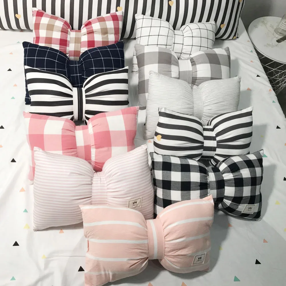 

1PC Stripe Bow Tie Throw Soft Cotton Plaid Cushion PP Cotton Inside Pillow Birthday Girlfriend Children's Gift Washable Pillows