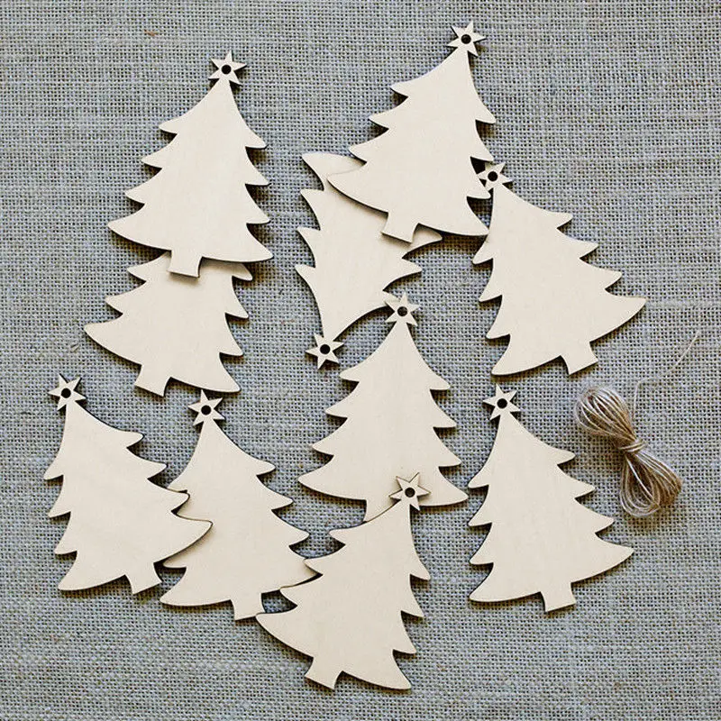 10pcs/Lot Carved Wood Snowflake Christmas Tree Hanging Ornament Tag Xmas Christmas Party Room DIY Craft Decor